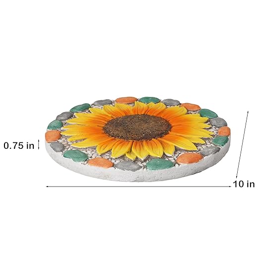 Decorative Sunflower Garden Stepping Stone - Colorful Pebble Border, Garden Stepping Stones Outdoor Yard Decor 10x10x0.75 Inches-Ruum Studio Home