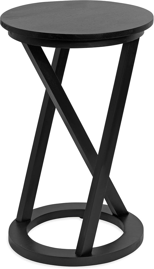 Kate and Laurel Aja Modern Side Table, 15 x 15 x 23, Black, Decorative Modern Geometric Wood Bedroom Nightstand Table with Round Tabletop and Unique Slanted Legs-Ruum Studio Home