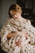 Chunky Knit Blanket Throw - Handmade, Gift Sofa Bed Blanket (Camel 40"x47")-Ruum Studio Home