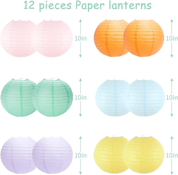 Paper Lanterns Pastel Round Hanging Chinese Lanterns for Birthday Baby Shower Rainbow Easter Party Decorations Pack of 12-Ruum Studio Home
