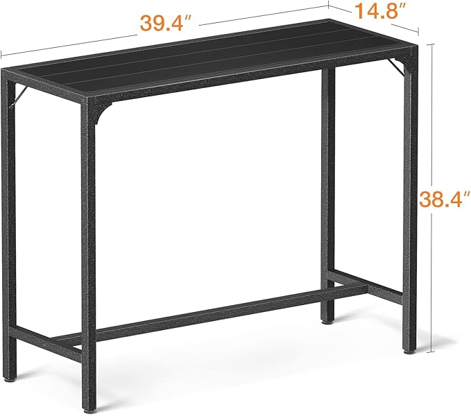 ODK 39 Inch Outdoor Bar Table, Patio Counter Bar Height Table with Weather Resistant Waterproof Top for Hot Tub Garden, Yard, Balcony, Poolside, Indoor (Black)-Ruum Studio Home