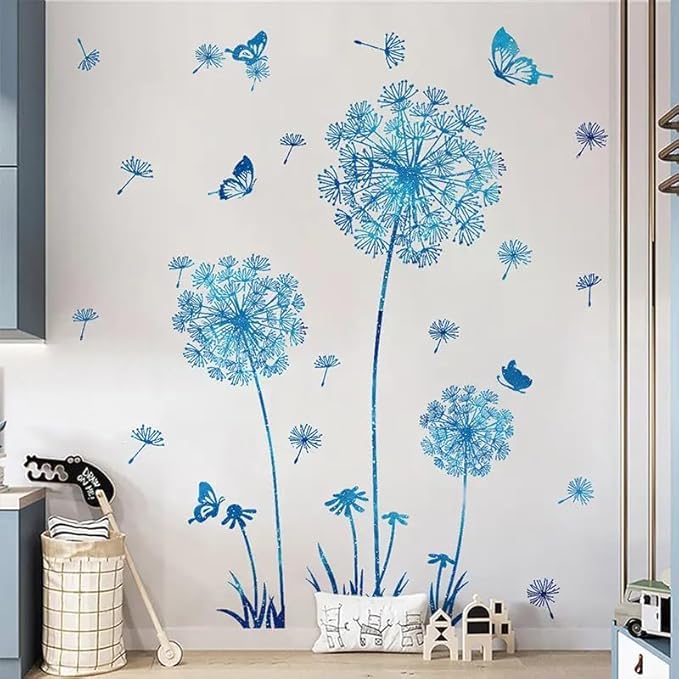 Hello Spring Summer Window Cling Sticker Flowers, and Butterfly Window Stickers, Spring and Summer Decor, Home, Shop, and Party Window Glass Display Stickers (Blue)-Ruum Studio Home