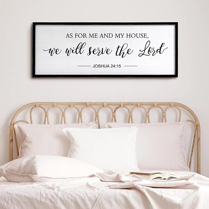 As for Me and My House We Will Serve the Lord Wall Decor - 40" x 15" Large Rustic Family Living Room Wood Framed Home Sign Joshua 24 15 Christian Bible Verse Plaque Hanging Wall Art(Black)-Ruum Studio Home