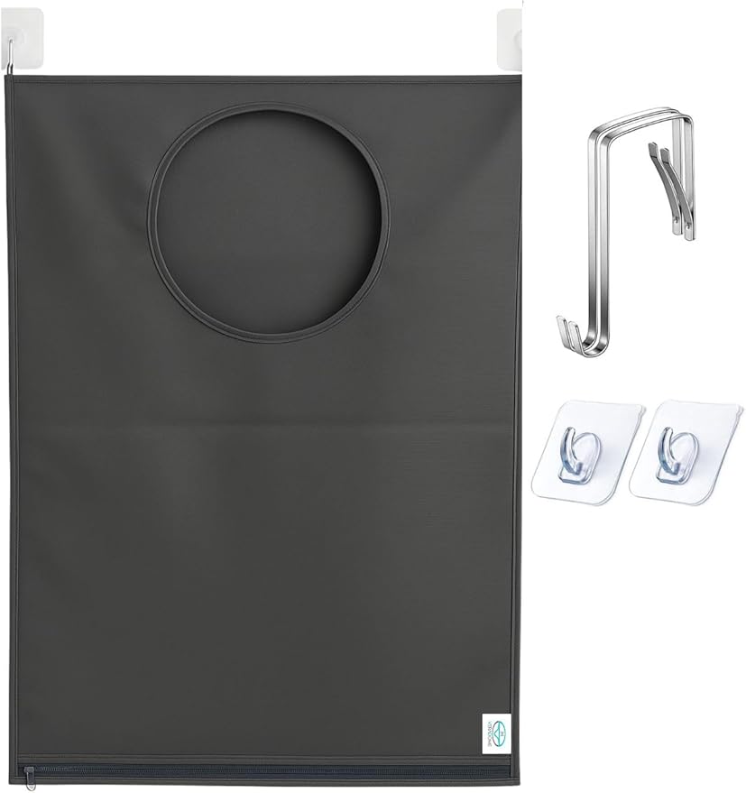 Hanging Laundry Hamper Bag – Space-Saving Dirty Clothes Storage with Free Adjustable Stainless Steel Over-the-Door Hooks & 2 Suction Cup Hooks – Ideal for bathrooms, bedrooms & dorms-Ruum Studio Home
