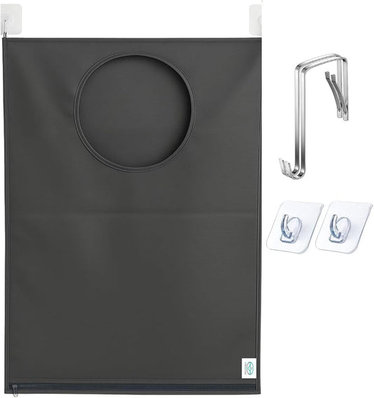 Hanging Laundry Hamper Bag – Space-Saving Dirty Clothes Storage with Free Adjustable Stainless Steel Over-the-Door Hooks & 2 Suction Cup Hooks – Ideal for bathrooms, bedrooms & dorms-Ruum Studio Home
