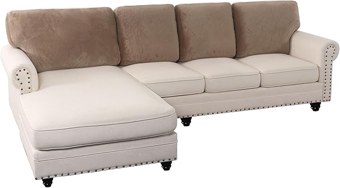 PrinceDeco Sectional Couch Covers Velvet Cushion Covers for Sectional Couch Washable Cushion Covers for Sectional Sofa Pet Friendly Sectional Sofa Slipcovers(1 Chaise Back+ 3 Sofa Back,Taupe)-Ruum Studio Home