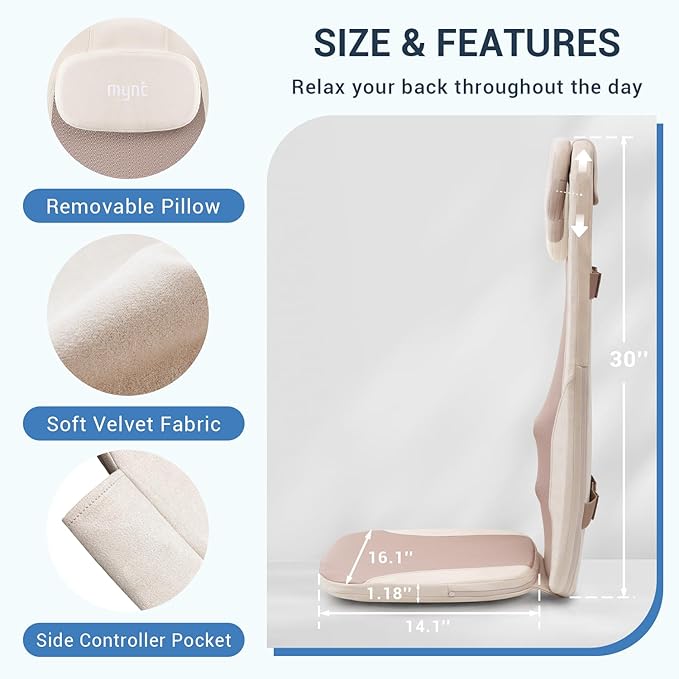 Mynt FSA HSA Eligible Foldable Back Massager, Chair Massager with Soothing Heat, Flexible Massage Chair Pad with Soft S-Curve Longer Track Adjustable Pillow for Diverse Body Contours, FSA/HSA Approved-Ruum Studio Home