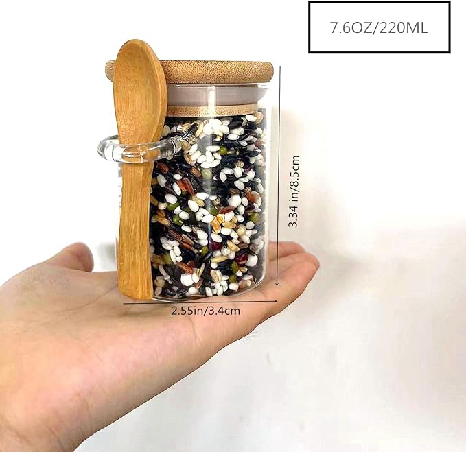 7.6 oz Airtight Mini Glass Jars with Bamboo Lids and Bamboo Spoons, Spice Jars Small Food Storage Containers for Kitchen, Bathroom, Home Decor Set of 8-Ruum Studio Home