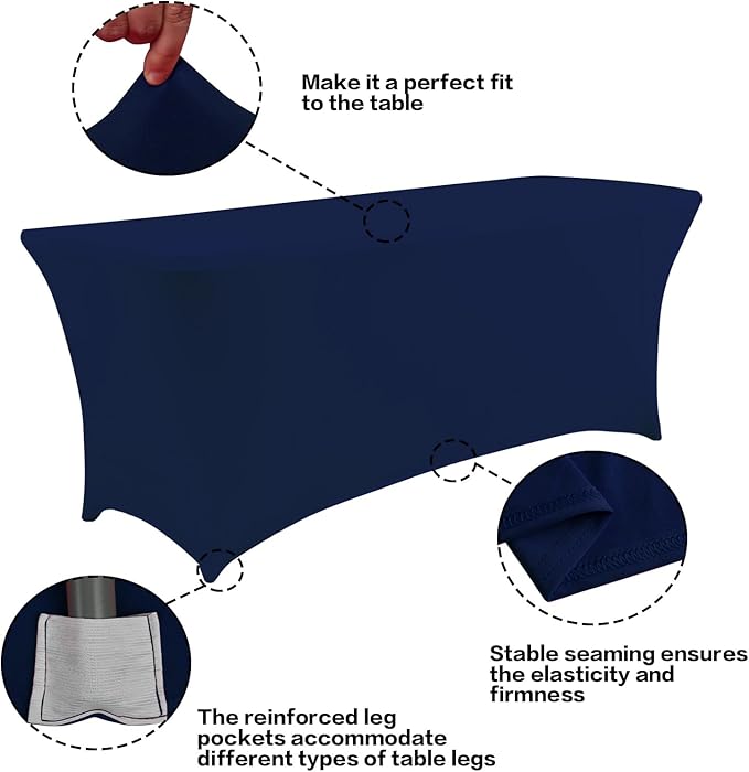 IVAPUPU 6FT Table Cloth for Rectangular Fitted Events Stretch Jean Blue Table Covers Washable Cover Spandex Tablecloth Protector for Party, Wedding, Cocktail, Banquet, Festival-Ruum Studio Home