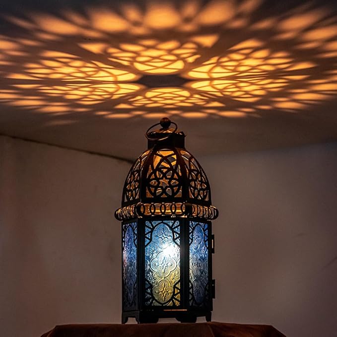 NEEDOMO Hanging Moroccan Lantern, 12.8'' Vintage Candle Holder, Metal Lanterns Decorative Indoor Outdoor, Table, Patio, Porch, Shelf, Gothic Home Decor (Blue, Large Size)-Ruum Studio Home