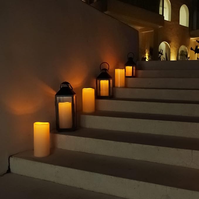 5plots 4" x 8" Single Waterproof Outdoor Flameless Candles, Battery Operated Flickering LED Pillar Candles with Remote and Timers for Indoor Outdoor Lanterns, Long Lasting, Large-Ruum Studio Home