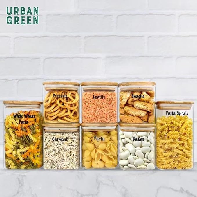 Urban Green Glass Jars with Airtight Lids, Airtight Glass Canisters with Locking Lids, (Bamboo-6P-24oz)-Ruum Studio Home
