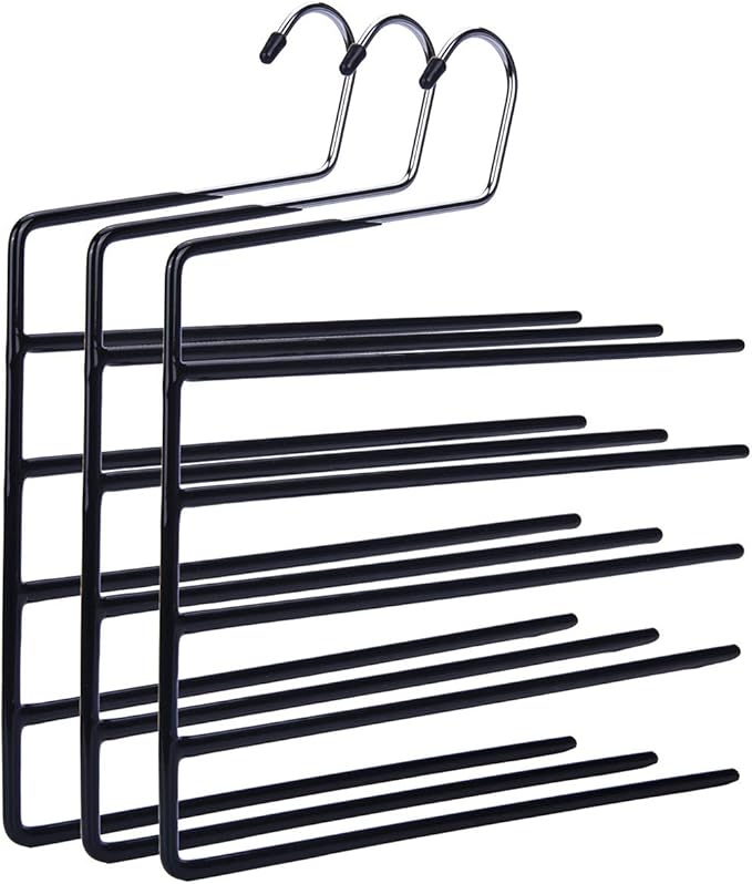 Nature Smile Pants Hangers 3pack, Heavy Duty Multi Layers Space Saving Slack Hangers,Non Slip 5 Tier Open-Ended Pants Hanger Closet Storage Organizer for Garden Flags Trousers Jeans Scarf-Ruum Studio Home