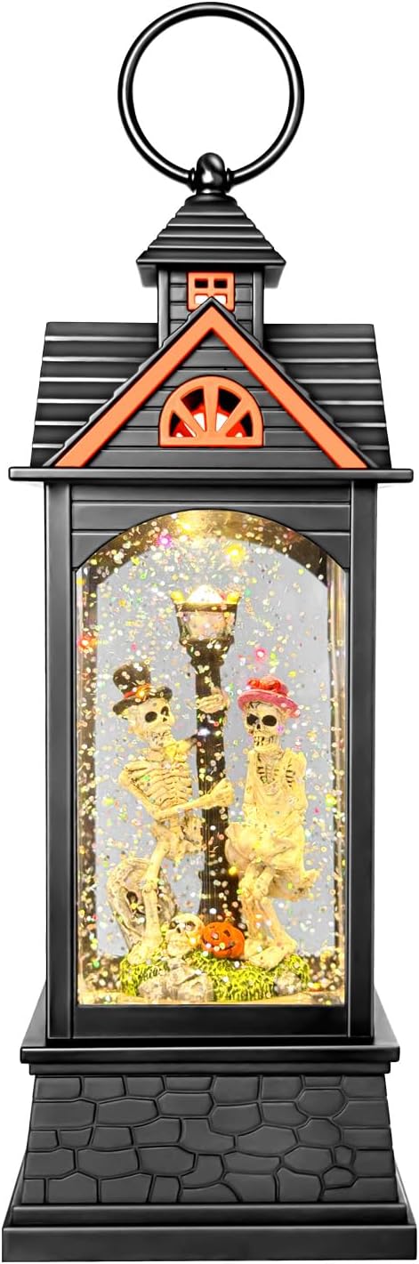 Halloween Snow Globe Lantern, Spooky Ghost Halloween Decor, Plug-in & Battery Operated Snow Globes for Halloween Decorations Indoor-Ruum Studio Home