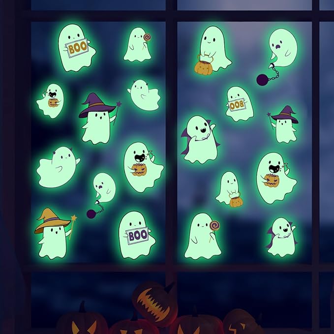 Glow in The Dark Halloween Window Clings Luminous Pumpkin Ghost Window Stickers Decor for Halloween Theme Party Decorations-Ruum Studio Home