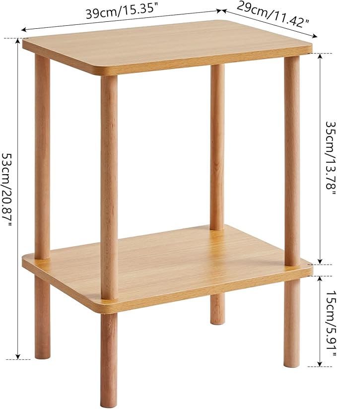 IBUYKE 2-Tier Side Table, Solid Wood Tall End Table with Storage Shelves, Nightstand Bedside Table for Living Room Bedroom Office, No-Tool Assembly, Natural UWST002N-Ruum Studio Home