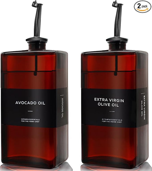 Olive Oil Dispenser Bottle for Kitchen, UV-Protected Dark Glass 16.9oz, Oil and Vinegar Dispenser Set, Soy Sauce Dispenser, Coffee Syrup Bottles- 16.9oz, Set of 2-Ruum Studio Home
