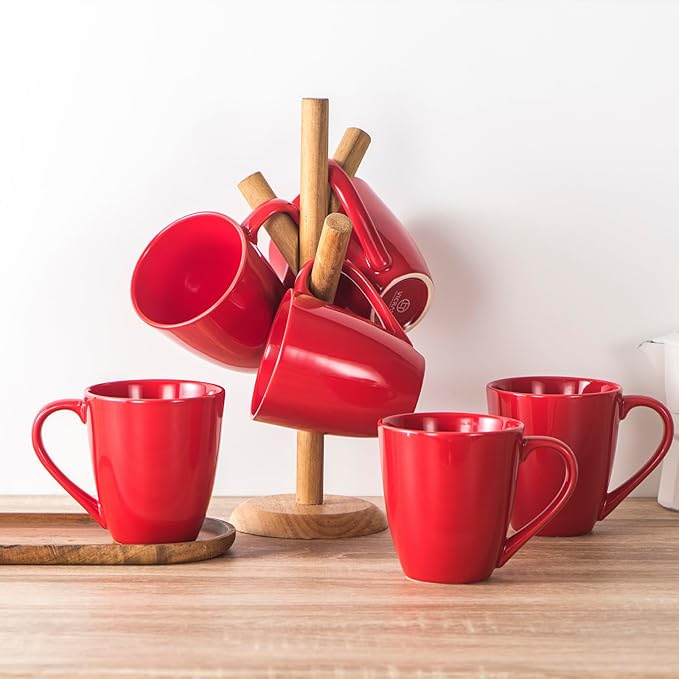 vicrays Coffee Mug Set, 12 Ounce, Ceramic Mug for Men, Women, Unique Glazed Mugs with Handle for Coffee, Tea, Milk, Cocoa, Cereal - Set of 6 Red-Ruum Studio Home