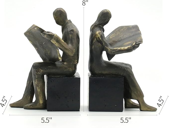 Lukitas Decorative Newspaper Reader Bookends, Heavy Duty Book Holder Non-Slip, Vintage Home Décor Accessories for Study Office Bookshelf, Bronze, Resin, 1Pair/2Piece-Ruum Studio Home
