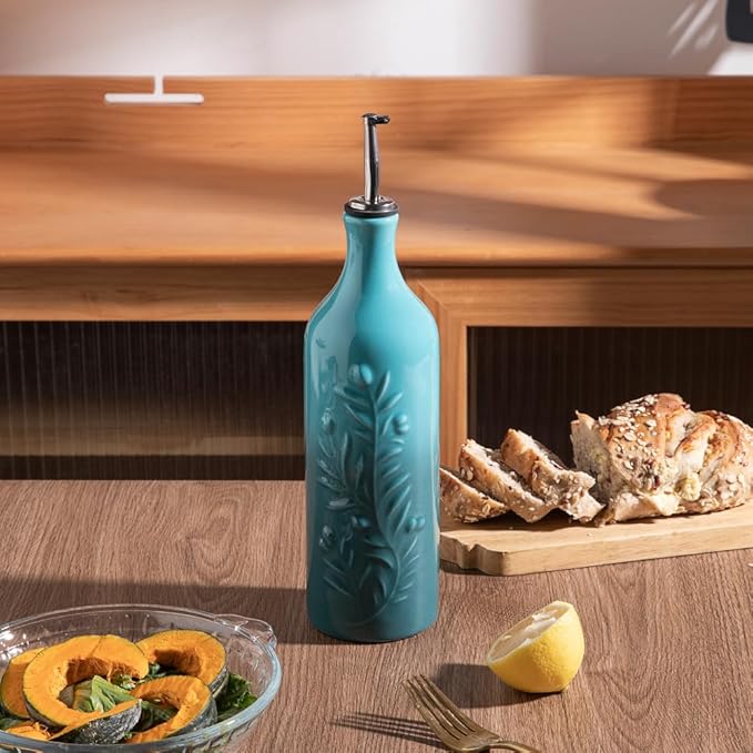 Sweejar Large Olive Oil Dispenser Bottle with Spout, 24 Oz Ceramic Oil Dispenser for Kitchen, Relief Opaque Oil Cruet, Oil Container for Cooking, EVOO, Avocado Oil, Vinegar, Pack of 1 (Gradient Blue)-Ruum Studio Home