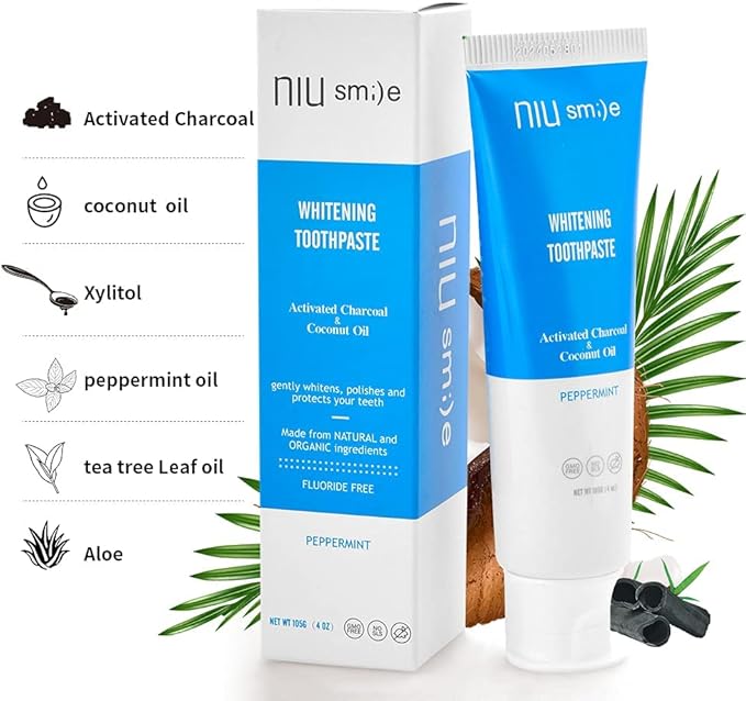 Niusmile Teeth Whitening Toothpaste | Activated Charcoal & Coconut Oil | SLS & Fluoride Free | Peppermint Taste-Ruum Studio Home
