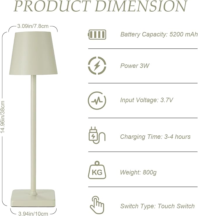 HASUN 2 Pack Cordless Table Lamp, Portable LED Desk Lamp, 5200mAh Battery Operated Lights, 3 Color Stepless Dimming Up, Night Light for Bedroom/Date/Bars/Cafe/Camping (Cream 2Pack)-Ruum Studio Home