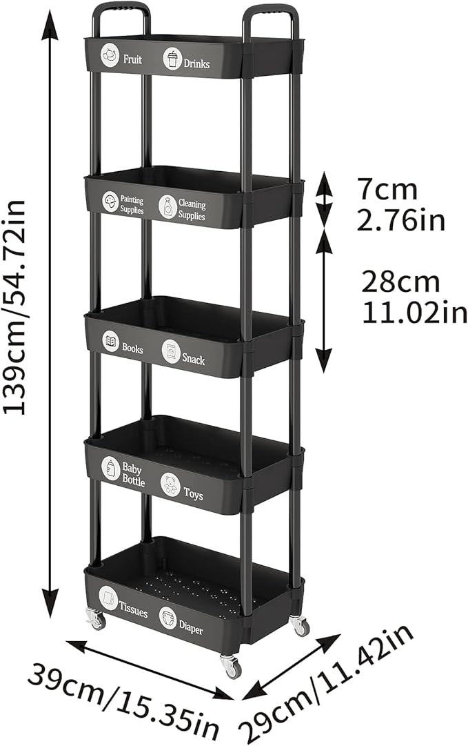Laiensia Storage Cart,Multifunction Utility Rolling Cart Kitchen Storage Organizer,Mobile Shelving Unit Cart with Lockable Wheels for Bathroom,Laundry,with Classified Stickers-Ruum Studio Home