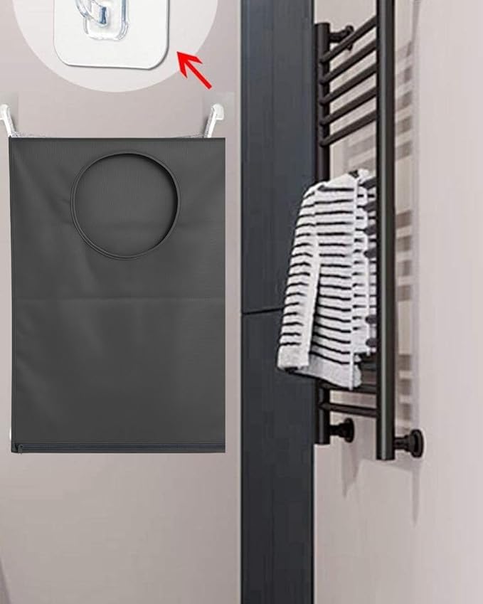Hanging Laundry Hamper Bag – Space-Saving Dirty Clothes Storage with Free Adjustable Stainless Steel Over-the-Door Hooks & 2 Suction Cup Hooks – Ideal for bathrooms, bedrooms & dorms-Ruum Studio Home
