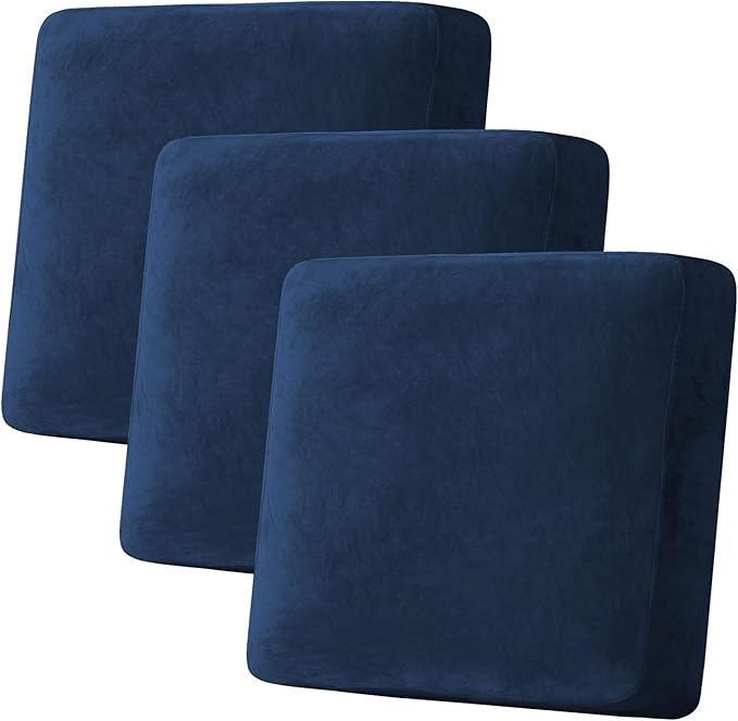 H.VERSAILTEX Velvet Stretch Couch Cushion Cover Plush Cushion Slipcover for Chair Loveseat Sofa Cushion Furniture Protector Seat Cushion Sofa Cover (3 Piece XL Sofa Cushion Covers, Navy)-Ruum Studio Home