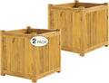 IDZO Set of 2 Acacia Wood Flower Planters for Outdoor Plants, Ergonomic Handles, Drainage Holes, Various Sizes, Ideal for Home Décor, Golden Teak-Ruum Studio Home
