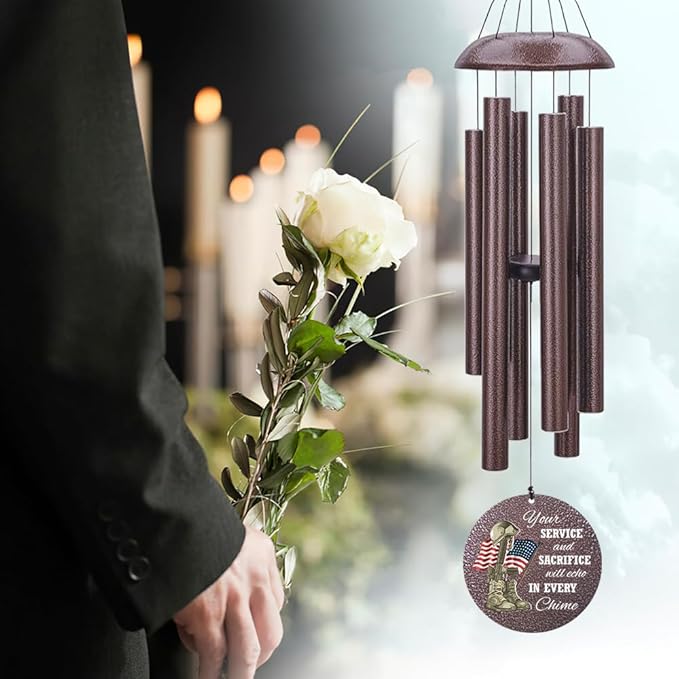 36inch Personalized Wind Chimes, Memorial Wind Chimes for US Veteran, Wind Chime for Loss of Loved Dad/Mom, Sympathy Memorial Gifts, Thank You Veteran Solider, Outdoor Decor-Ruum Studio Home