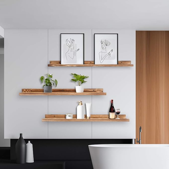 AZSKY Large Floating Shelves 36 Inch Wood Wall Mounted Set of 3 Floating Bookshelf Long Wooden Picture Ledge Shelf for Home Decoration-Ruum Studio Home