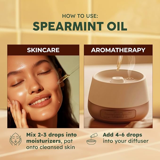 Kukka Spearmint Oil for Facial Hair - 4 Fl Oz - 100% Pure Natural Aromatherapy Spearmint Essential Oil for Skin & Hair Care, Diffuser, Bath Bombs, Soaps and Candles - Soap Making & DIY-Ruum Studio Home