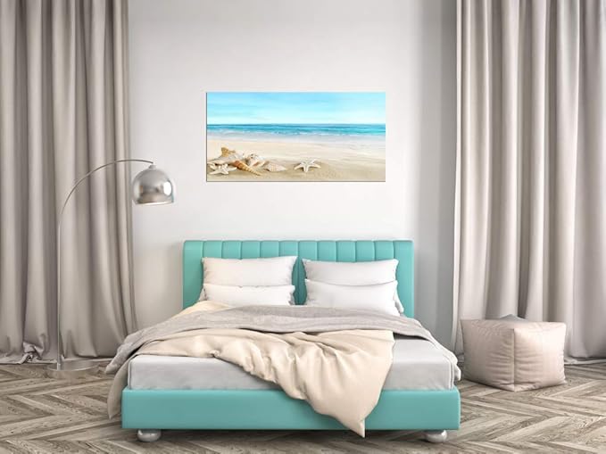 DZL Art S73950 Beach Picture Decor Ocean Painting Canvas Wall Art Prints of Starfish and Seashell on Sandy Seaside Ready to Hang for Living Room Bedroom Office Wall Decor Home Decoration-Ruum Studio Home