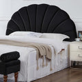 24KF Stunning Crown Design King Headboard, Upholstered Soft Velvet Petal Pattern Headboard King/CA King-Black-Ruum Studio Home