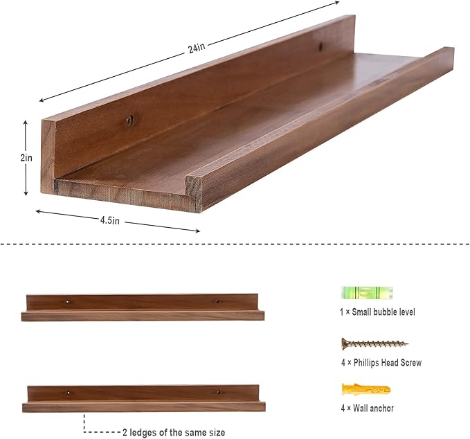 AZSKY Floating Nursery Book Shelves Light Fair Pale Walnut Rustic Picture Photo Ledge Shelves Wall Mounted Wooden Display Shelf for Bathroom Bedroom Kitchen 24 Inch Wall Shelves a Set of 2-Ruum Studio Home
