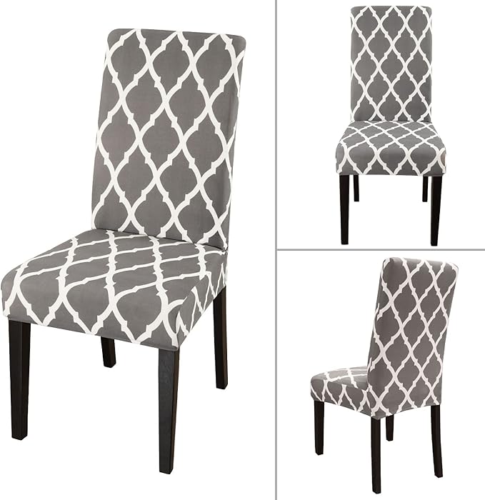 JQinHome Dining Chair Covers Set of 4, High Stretch Removable Washable Parsons Chair Slipcover for Home Party Hotel Wedding Ceremony (Grey White)-Ruum Studio Home