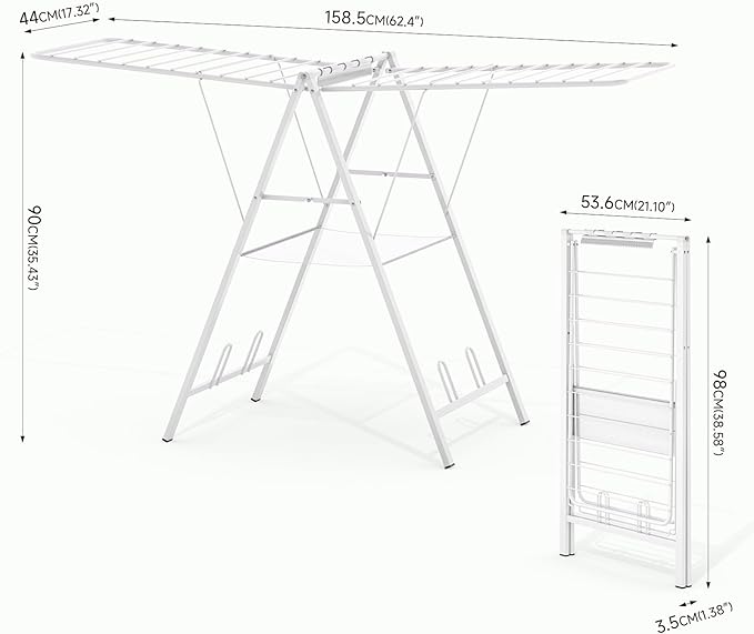 APEXCHASER Drying Rack for Clothing Foldable, Metal Laundry Rack Collapsible, Ultra Thin Gullwing Clothes Airer with Adjustable Height for Towel Baby Clothes Indoor Outdoor Laundry Room, White-Ruum Studio Home