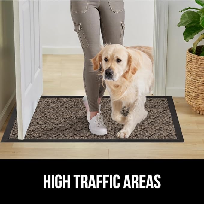GORILLA GRIP 100% Waterproof All-Season WeatherMax Doormat 35x23, US Designed Natural Rubber, Stain and Fade Resistant, Low Profile Indoor Outdoor Door Mats, Easy Clean Patio Mat, Latte Quatrefoil-Ruum Studio Home