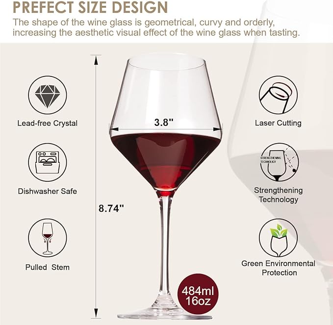Wine Glasses,White Red Wine Glasses Set of 6,Lead-Free Premium Crystal Clear Glass,Hand Blown Italian Style Burgundy Long Stem Wine Glasses,Great Gift Packaging(16oz,6pack)-Ruum Studio Home