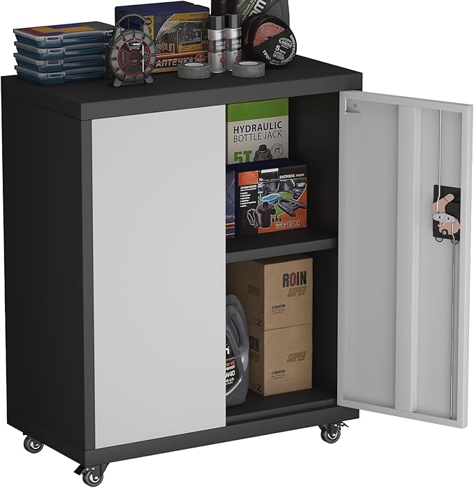 Locking Storage Cabinet,Steel Garage Cabinet with Wheels,Utility Tool Cabinet1 for Garage,Home Office and Warehouse-Ruum Studio Home