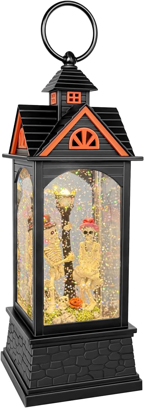 Halloween Snow Globe Lantern, Spooky Ghost Halloween Decor, Plug-in & Battery Operated Snow Globes for Halloween Decorations Indoor-Ruum Studio Home