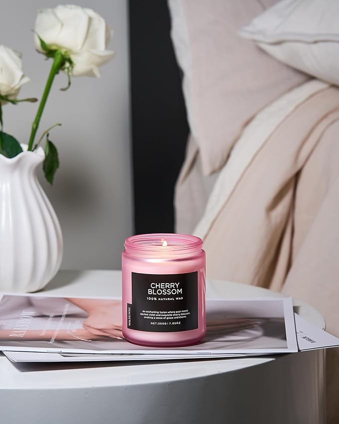 M&SENSE Cherry Blossom Scented Spring Candle, Best Smelling Stress Relief Aromatherapy Candle, 50 Hours 7.05oz Natural Soy Wax Romantic Candle Gifts for Women & Home Decor-Ruum Studio Home