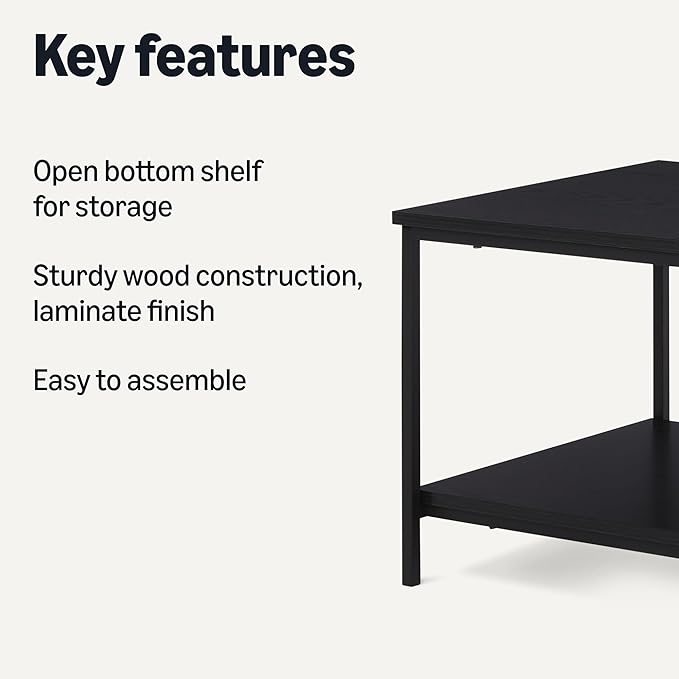 Amazon Basics Rectangular Coffee Table with Bottom Shelf, Living Room Centre Table, Wooden Black, 19.9" D x 31.5" W x 16.5" H-Ruum Studio Home