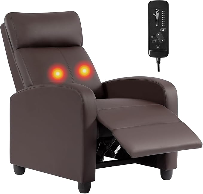 BestMassage | Recliner Chair | with 2 Point Massage Function | Leather Dark Brown | with Lumbar Support, Adjustable Push Back, Footrest & Padded Seat | Easy Assembly | for Living Room, Home Theatre-Ruum Studio Home