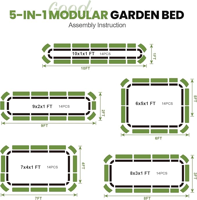 5-in-1 Adjustable Raised Garden Bed Kit | Galvanized Planter Boxes for Vegetables, Flowers | 12" Tall, Multiple Sizes (8x3x1ft, 9x2x1ft, 10x1x1ft, 6x5x1ft, 7x4x1ft) | Outdoor Metal Raised Bed, Grey-Ruum Studio Home