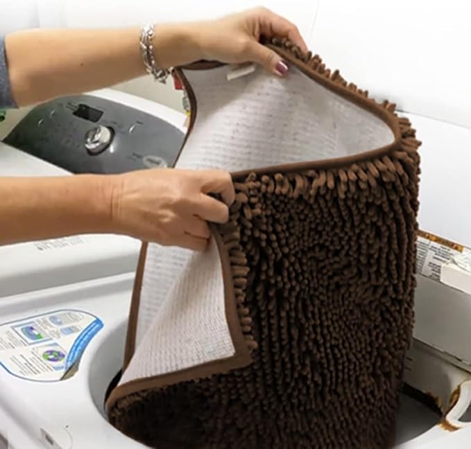 Muddy Mat® 4-Piece Brown Medium 30"X19" AS-SEEN-ON-TV Highly Absorbent Microfiber Door Mat, Bath Mat and Pet Rug, Non Slip Thick Washable Soft Chenille for Kitchen Bathroom Bedroom Indoor and Outdoor-Ruum Studio Home