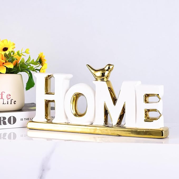 Love Sign Decoration,White and Gold Love Signs for Home Decor Statue,Modern Bird Sculpture Personalized Love Decor,Gold Style Figurine Decorative Ornaments for Living Room,Bedroom,Desktop (Home white)-Ruum Studio Home