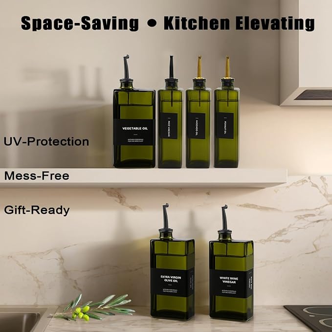Olive Oil Dispenser Bottle for Kitchen 16.9oz, UV-Blocking Oil and Vinegar Dispenser Set, Leakproof Oil Container for Home, Restaurant (Green, Set of 4)-Ruum Studio Home