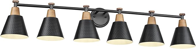 FEMILA Black 6 Light Bathroom Vanity Light, Vintage Bathroom Light Fixtures Over Mirror, E26 Base, 4FG59B-6W BK-Ruum Studio Home